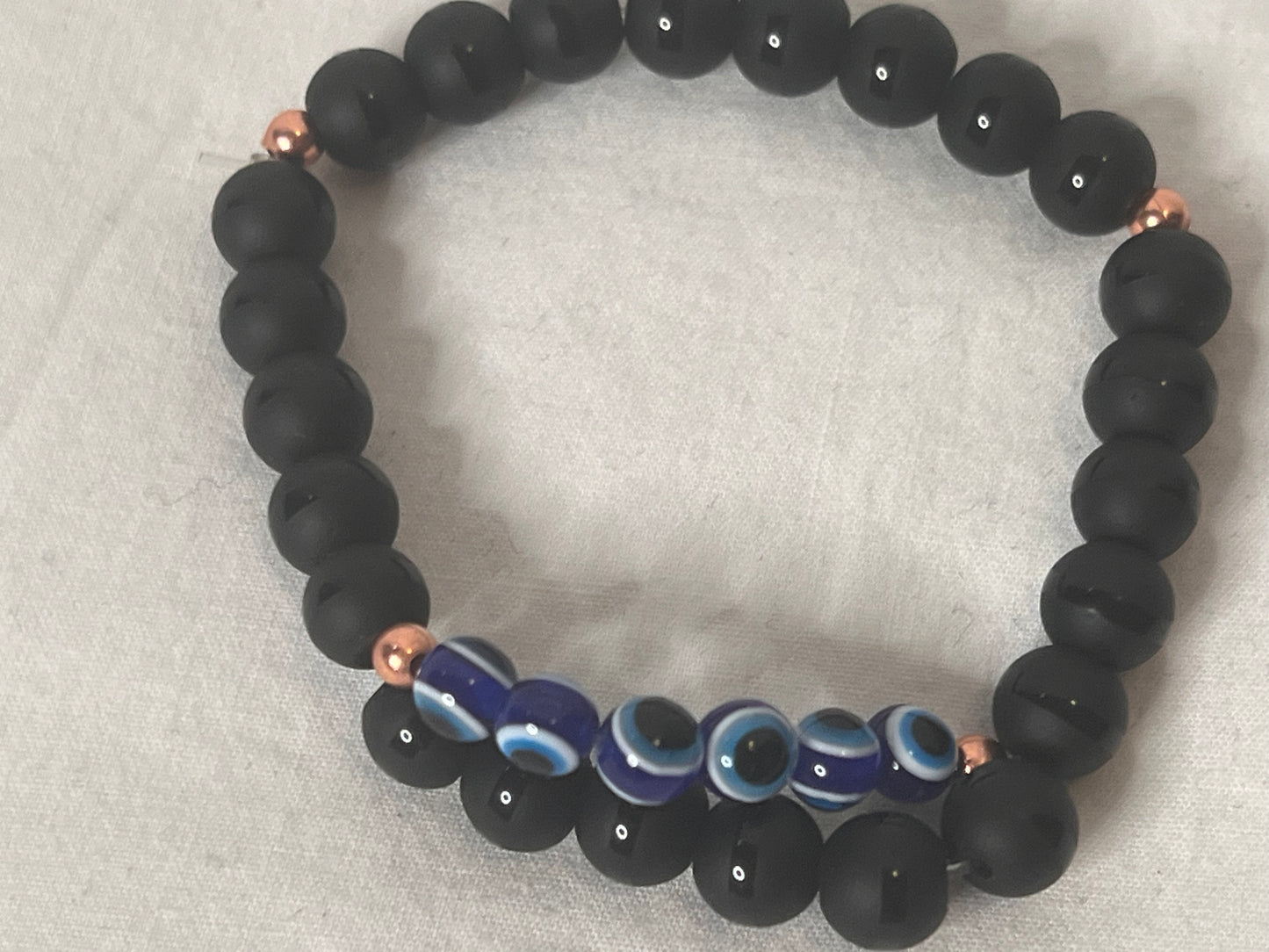 6mm Black Onyx & Copper Evil Eye Bracelet – Strength & Protection