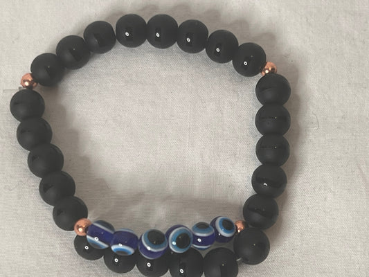 6mm Black Onyx & Copper Evil Eye Bracelet – Strength & Protection
