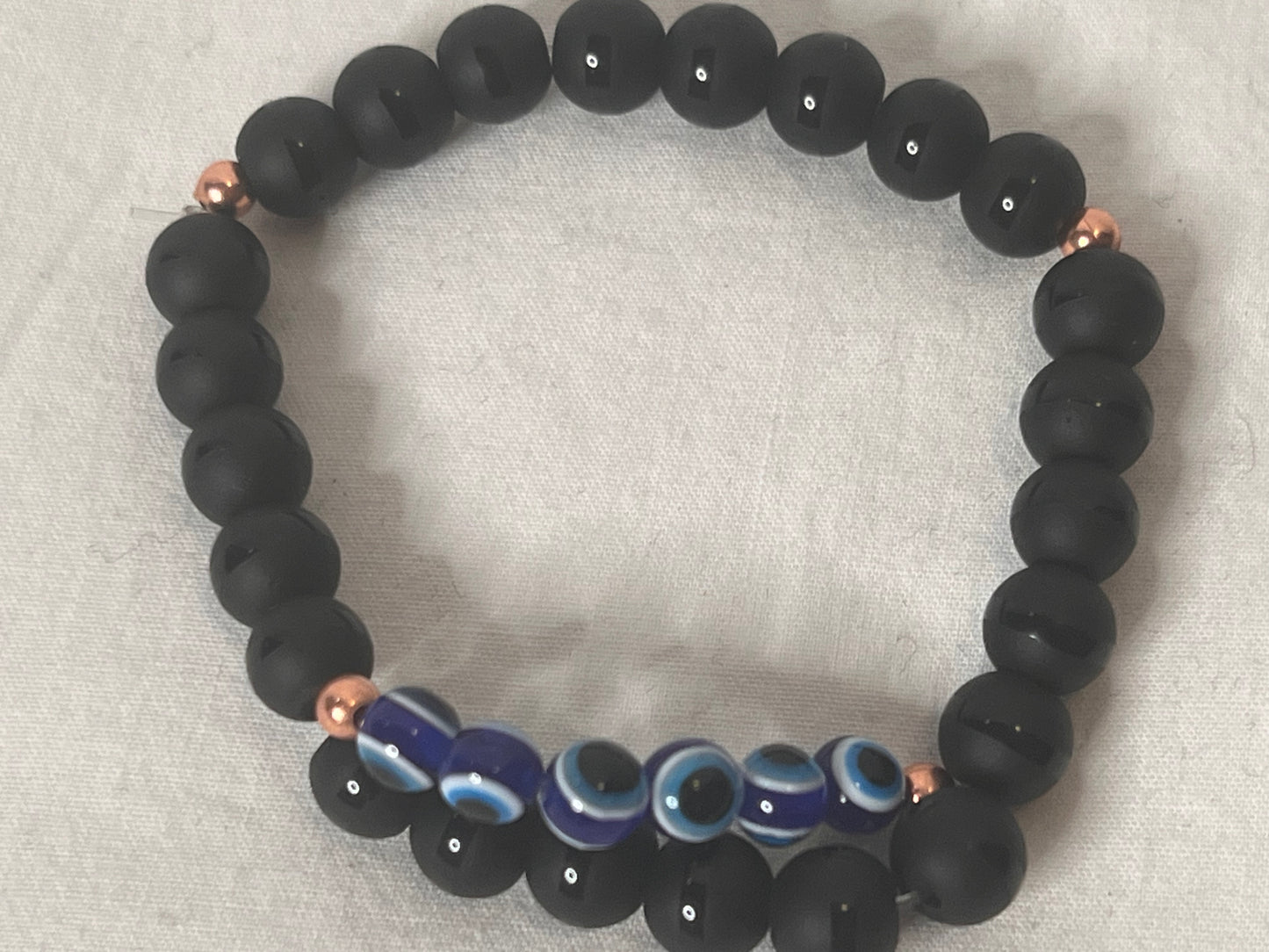 6mm Black Onyx & Copper Evil Eye Bracelet – Strength & Protection